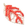 Handmade Glass Seed Beaded Leaf Shape Pendants PALLOY-MZ00935-02-3
