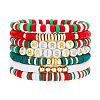 7Pcs Merry Christmas Pattern Polymer Clay & CCB Plastic Beaded Stretch Bracelet Set for Women FS-WG634BB-19-1
