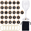 Hexagon with Letter Alloy Black Enamel Pendants Wine Glass Charms DIY-SC0030-20-1