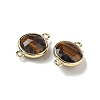 Brass Pave Natural Tiger Eye Faceted Flat Round Connector Charms G-U028-04G-02-2