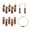 10Pcs Triple Natural Tiger Eye Round Beaded Connector Charms PALLOY-SW00003-06-1