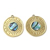 Flat Round 304 Stainless Steel Natural Paua Shell/White Shell Pendants Ion Plating(IP) STAS-U037-10G-01-1