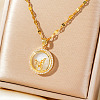 Brass Clear Cubic Zirconia Flat Round Butterfly Pendant Dapped Chain Necklaces for Women WA9125-2