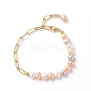 2Pcs 2 Color Natural Pearl Beaded Link Bracelets Set with Brass Paperclip Chains for Women BJEW-JB08777-4