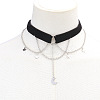 Moon Zinc Alloy Tassel Layered Black Velvet Cord Choker Necklaces FS-WG2E652-02-1