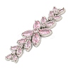 Brass Pave Pink Cubic Zirconia Flower with Leaf Links Connector Charms KK-P277-52P-02-2