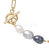 Rice Natural Cultured Freshwater Pearl & Brass Paperclip Chain Bracelets for Women BJEW-JB13543-01-3