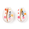 Flower Word Printed Cowrie Shell Beads SSHEL-ZX006-09B-3