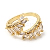 Leaf Brass Micro Pave Cubic Zirconia Open Cuff Rings RJEW-U008-05D-G-2