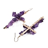 Natural Amethyst Cross Dangle Earrings EJEW-Z071-01G-03-2