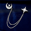 Cubic Zirconia Moon & Star Lapel Pin with Hanging Safety Chains MOST-PW0001-047B-1