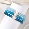 3Pcs Round Natural Blue Quartz & Dyed Quartz & Apatite & Pearl Beaded Stackable Stretch Bracelets Sets BJEW-JB12989-4