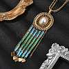 Bohemian 304 Stainless Steel & Imitation Pearl Oval Pendant Necklaces NJEW-Z061-10G-01-3