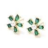 Flower Brass Cubic Zirconia Stud Earrings EJEW-P336-06G-07-4