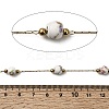 Handmade 304 Stainless Steel Porcelain Beaded Round with Flower Pattern Link Chains CHS-L032-15G-02-2