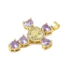 Rack Plating Brass Micro Pave Cubic Zirconia Heart Shape Virgin Mary Cross Pendant KK-S380-44D-G-2
