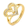 Heart with Letter Rack Plating Brass Micro Pave Clear Cubic Zirconia Adjustable Rings for Women RJEW-I105-01G-Y-1