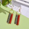 Natural Red Agate & Glass Seed Beaded Tassel Earrings EJEW-JE04805-3