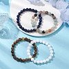4Pcs Constellation 8mm Round Natural Lapis Lazuli & Malaysia Jade & Flower Amazonite & Yellow Tiger Eye Beaded Stretch Bracelets for Women BJEW-JB10638-2