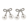 304 Stainless Steel Shell Pearl Bowknot Stud Earrings for Women EJEW-U020-28P-1