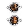Brass Pave Natural Tiger Eye Flat Round Links Connector Charms KK-U043-45P-D-1