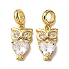 Brass Pave Clear Cubic Zirconia Owl European Dangle Charms KK-A265-09A-G-1