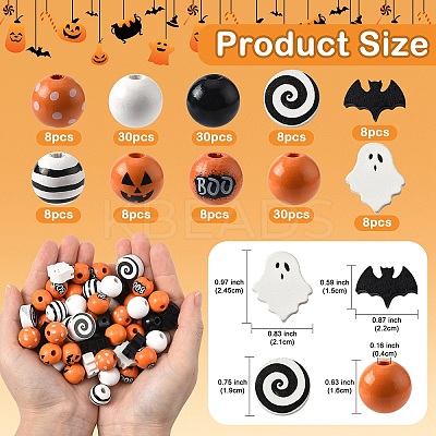 146Pcs 10 Styles Spray Painted Round Natural Schima Wood Beads WOOD-YW0001-54-1