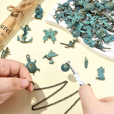 50Pcs 10 Styles Tibetan Style Alloy Pendants FIND-CJ0004-28-1