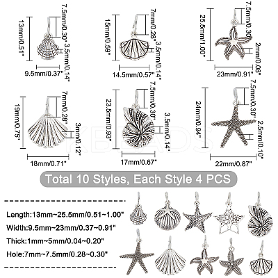 40Pcs 10 Style Tibetan Style Alloy Pendants FIND-PH0003-12-1