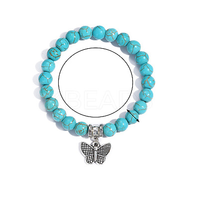 Synthetic Turquoise Beaded Bracelets BOHO-PW0001-045B-1