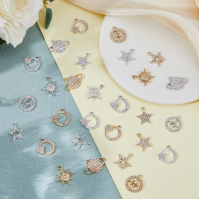 28Pcs 14 Style Alloy Rhinestone Pendants ALRI-FH0001-19-1