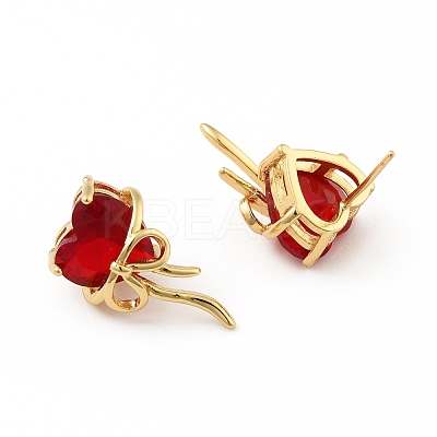 Cubic Zirconia Heart with Bowknot Stud Earrings EJEW-B013-10G-02-1
