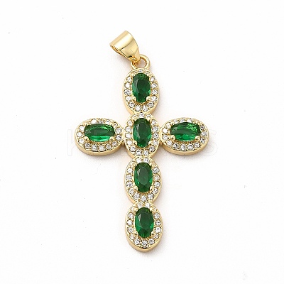 Rack Plating Brass Cubic Zirconia Pendants KK-G456-25G-04-1