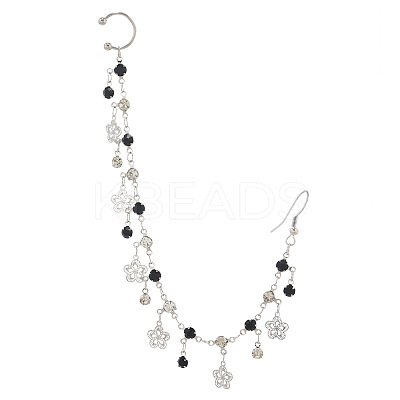 Alloy Rhinestone Clip on Nose Rings with Flower Tassel Chain to Dangle Earrings FS-WGE642A-01-1