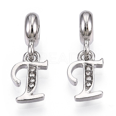 Platinum Rack Plating Alloy Rhinestone European Dangle Charms PALLOY-T048-36P-T-1