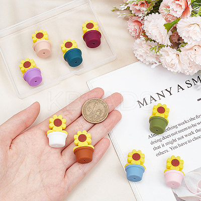 9Pcs 9 Colors Sunflower Silicone Beads SIL-CA0002-70-1