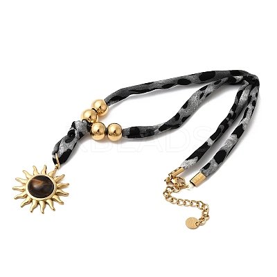 304 Stainless Steel with Natural Tiger Eye Sun Pendant Leopard Print Polyester Cord Necklaces for Women NJEW-A063-06G-1
