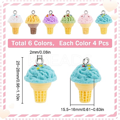 24Pcs 6 Colors Opaque Resin Imitation Food Pendants RESI-SC0002-85-1
