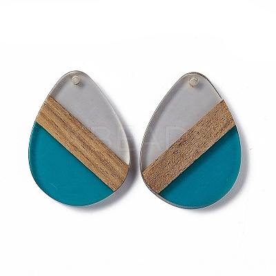 Transparent Resin & Walnut Wood Pendants RESI-M027-04C-1