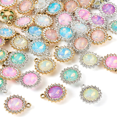 40Pcs 2 Colors UV Plating Alloy with Mixed Color Glass Rhinestone Pendants FIND-PJ0001-40-1