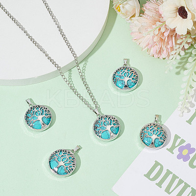 10Pcs Synthetic Turquoise Flat Round Pendants G-AR0006-25A-1