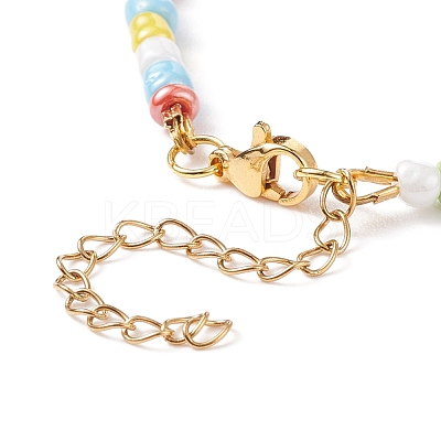 Acrylic Bear & Glass Seed Beaded Necklace for Women NJEW-JN03930-1