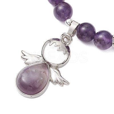Natural & Synthetic Mixed Gemstone Stretch Bracelets with Angel Charms BJEW-JB11046-1