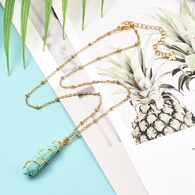 Double Pointed Synthetic Turquoise Pendant Necklace NJEW-JN03720-01-1