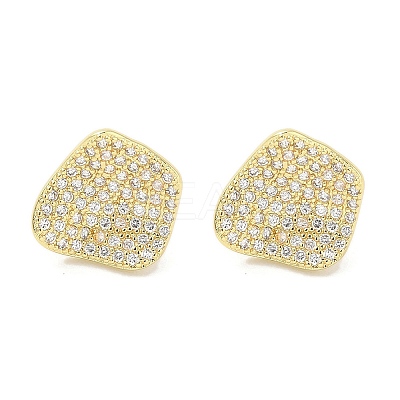 Rack Plating Brass Micro Pave Clear Cubic Zirconia Stud Earrings for Women EJEW-M260-09G-1