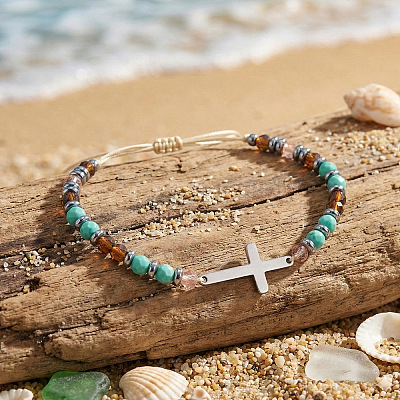 Adjustable Stainless Steel Cross Link Bracelets HT4898-1