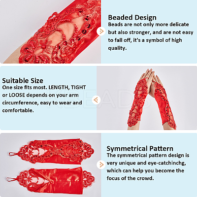 Polyester Long Paillette Embroidery Lace Gloves AJEW-WH20006-119C-1
