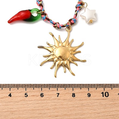 304 Stainless Steel & Plastic Hot Pepper Cherry Pendant Cotton Cord Necklaces for Women LS-NJEW-Z092-01G-02-1