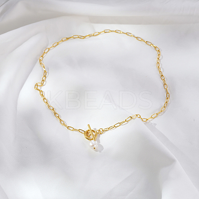 Minimalist Imitation Pearl Rice Pendant Stainless Steel PaPerclip Chain Necklaces for Everyday Women's Wear OX8079-2-1