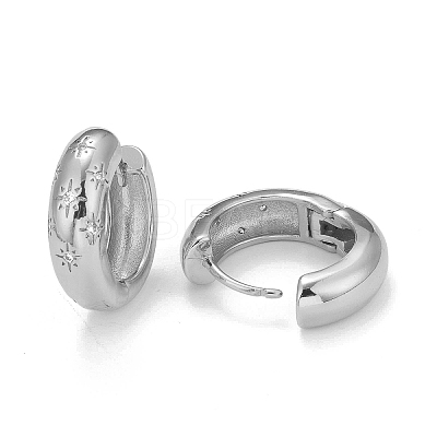 Clear Cubic Zirconia Star Hoop Earrings LS-EJEW-C022-06P-1